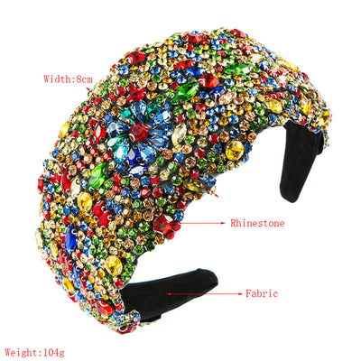 new super exaggerated starry colorful rhinestone wide-brimmed headband women's luxury fabric headwear