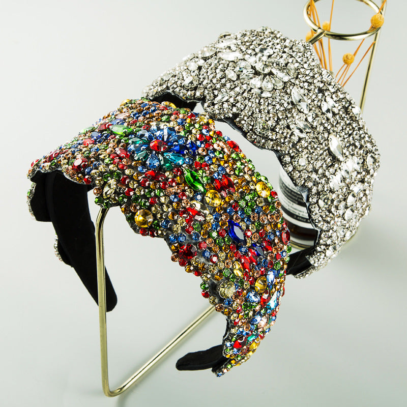 new super exaggerated starry colorful rhinestone wide-brimmed headband women's luxury fabric headwear