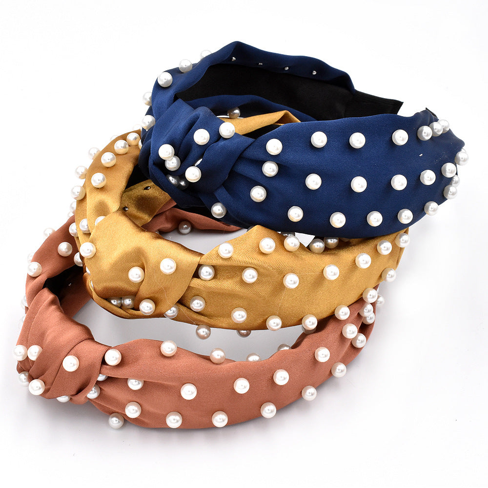 new full pearl headband fabric knotted solid color headband fashion hair accessories