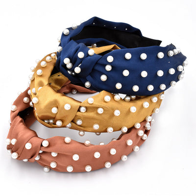 new full pearl headband fabric knotted solid color headband fashion hair accessories
