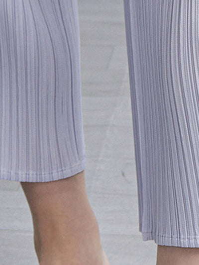 Loose Pleated Solid Color High-Low Round-Neck T-Shirts  + Pants Two Pieces Set