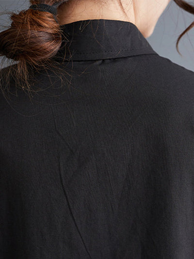 Loose Short Sleeves Solid Color Split-Joint Blouses