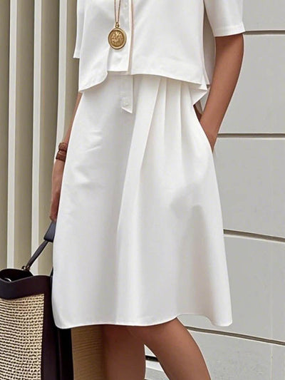 False Two Half Sleeves Buttoned Solid Color Lapel Midi Dresses Shirt Dress