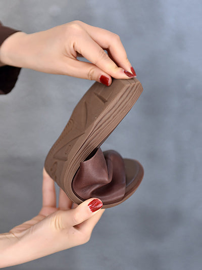 Women Summer Solid Soft Leather Flat Sandals