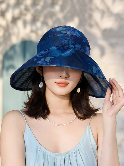 Women Summer Artsy Flower Large Brim Sunproof Hat