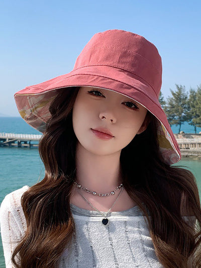 Women Summer Flower Dual-side Wearing Sunproof Hat