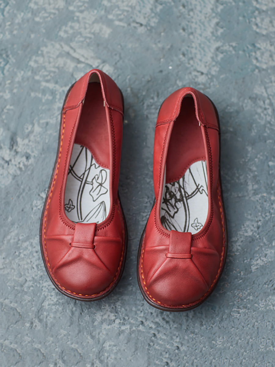 Women Ethnic Pure Color Genuine Leather Low Heel Shoes