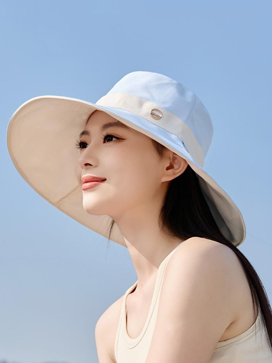 Women Summer Colorblock Large Brim Sunproof Hat