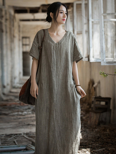 Women Summer Women Summer V-Neck Linen Dress