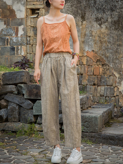 Women Summer Worn Tie-dye Ramie Harem Pants