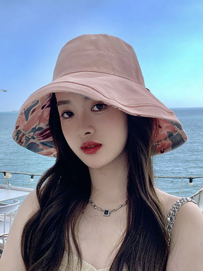 Women Summer Flower Dual-side Wearing Sunproof Hat