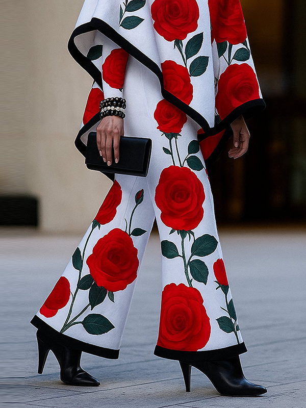 Loose Wide Leg Flower Print Casual Pants Bottoms Trousers