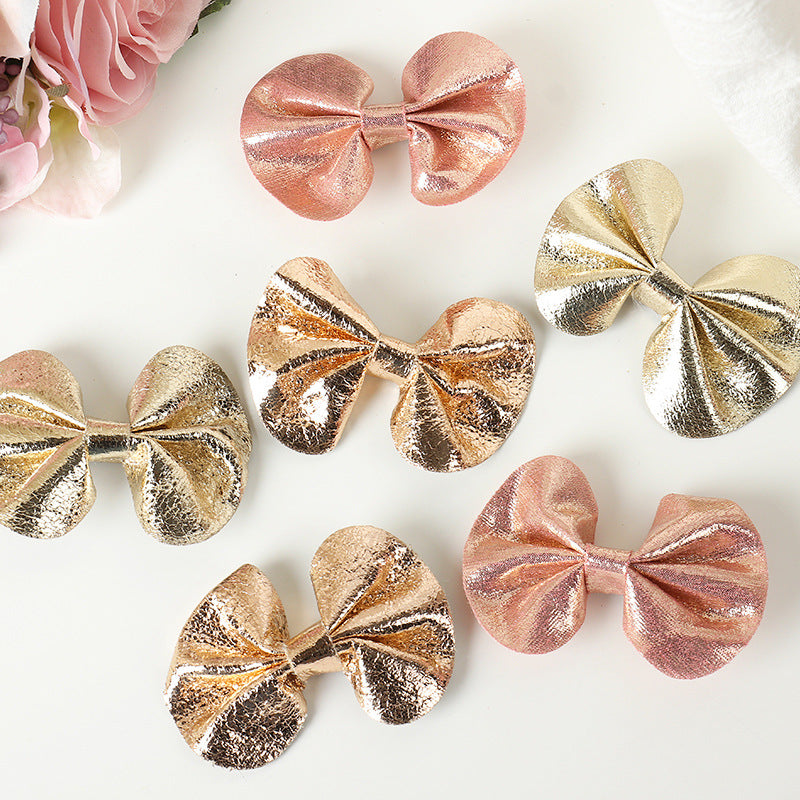children's shiny leather bow hairpin