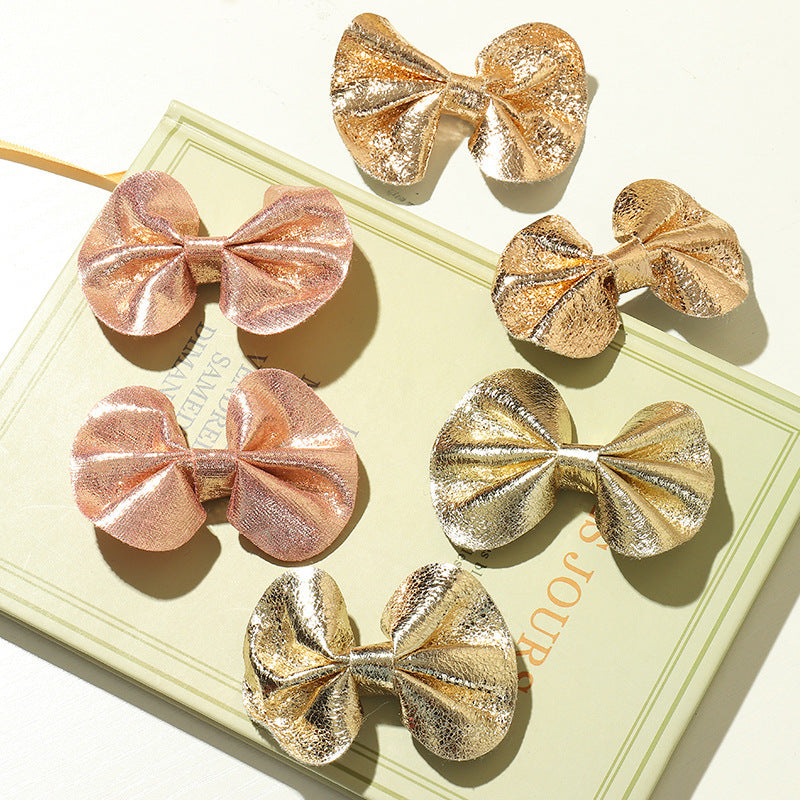 children's shiny leather bow hairpin