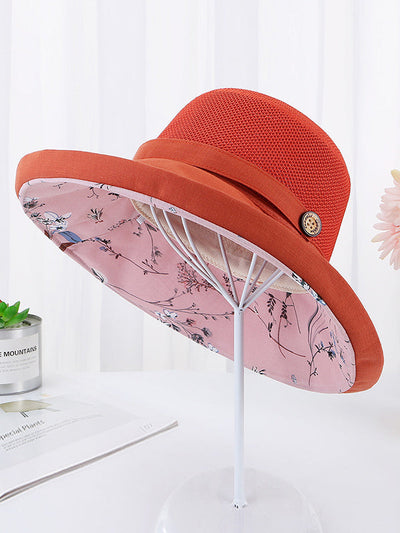 Hollow Lace-Up Printed Split-Joint Sun Hat
