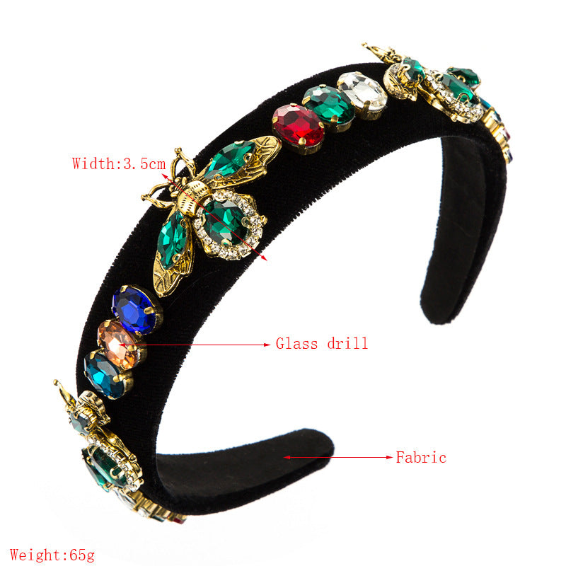 alloy bee diamond-studded gold velvet headband