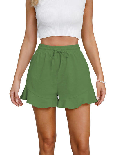 Loose Wide Leg Drawstring Elasticity Solid Color Split-Joint Shorts