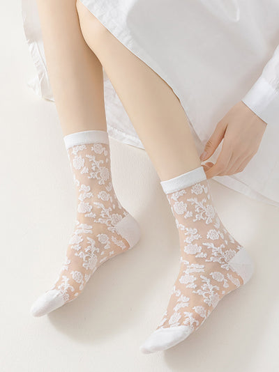 7 Pairs Women Summer Artsy Flower Lace Socks