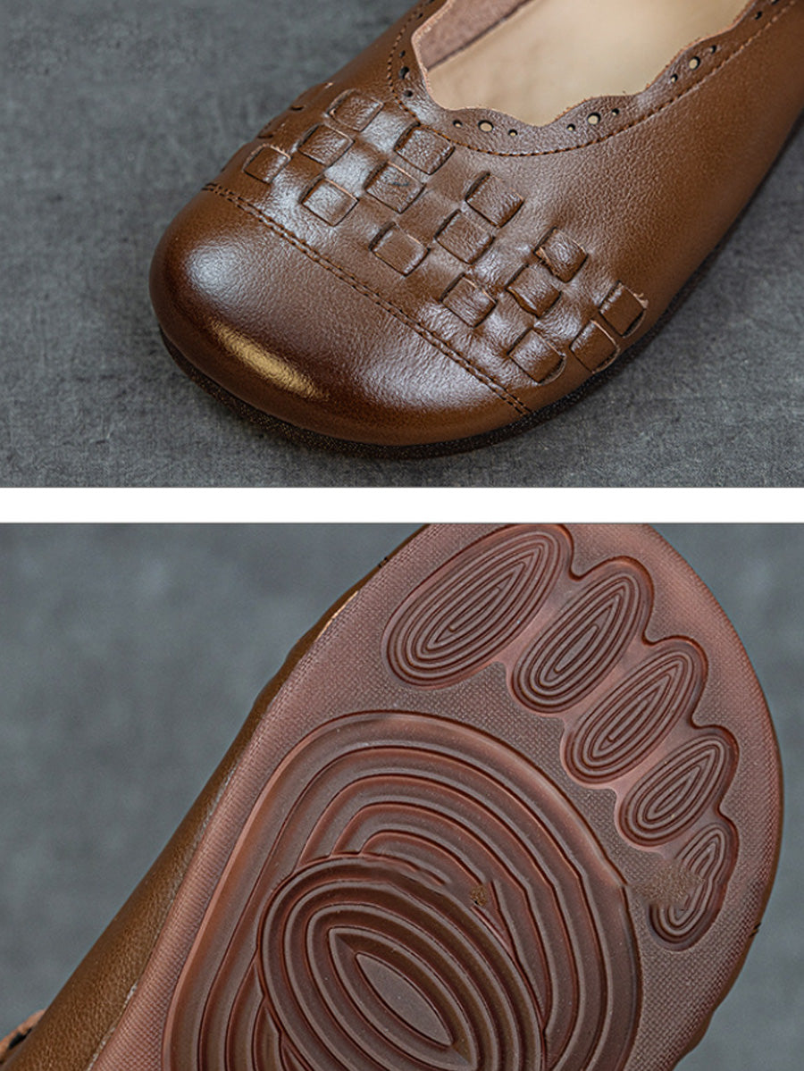 Women Summer Genuine Leather Weave Flat Shoes