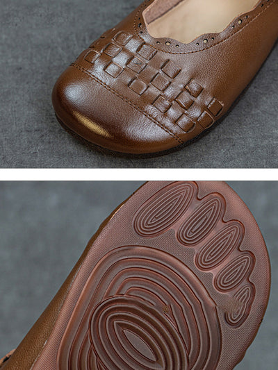 Women Summer Genuine Leather Weave Flat Shoes