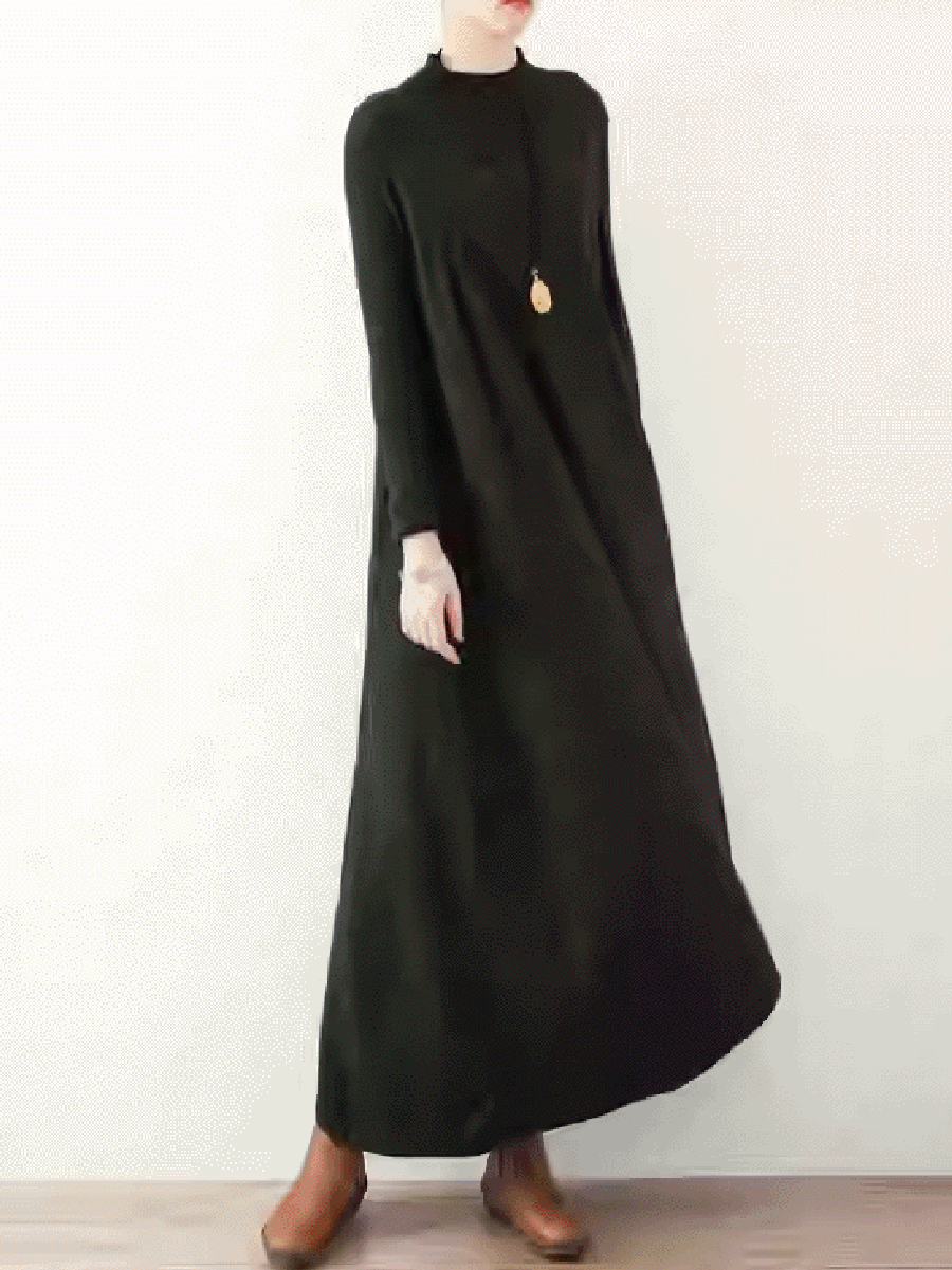 Women Autumn Casual Pure Color Half-Turtleneck Dress