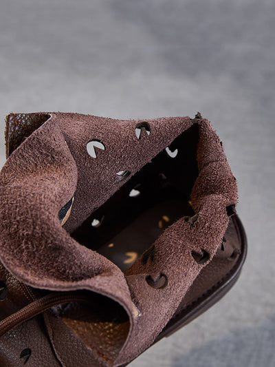 Women Summer Genuine Leather Hollow Out Ankle Boots