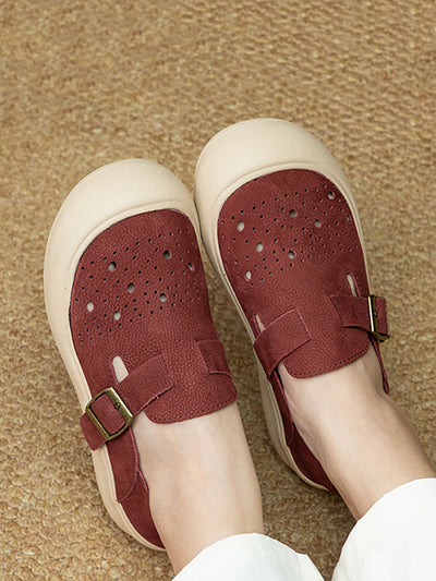 Women Summer Vintage Genuine Leather Flat Shoes