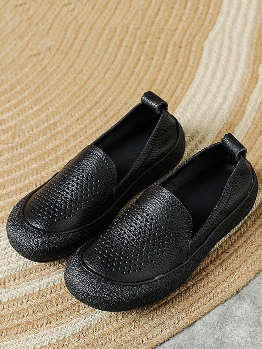 Women Summer Hollow Out Leather Flat Shoes