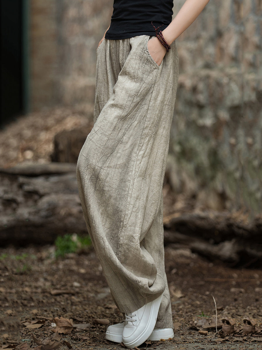 Plus Size Women Vintage Winter Tie-dye Fleece-lined Harem Pants