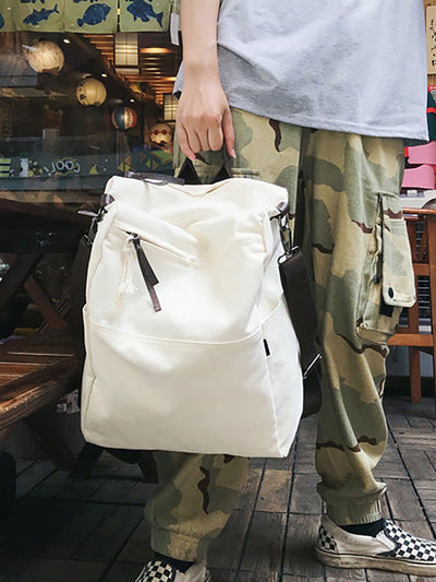 Casua Pure Color Large Capacity Square Canvas Backpack