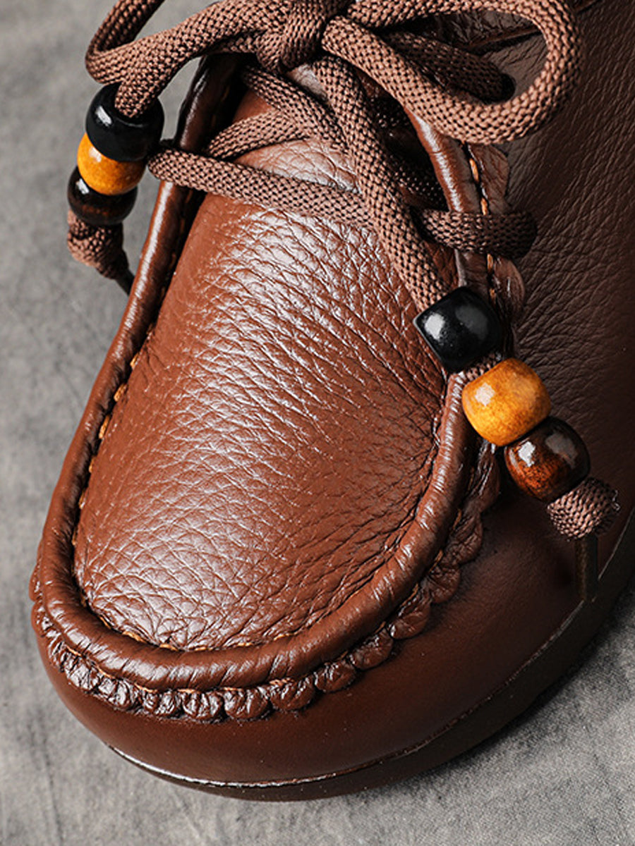 Women Vintage Soft Leather Low Heel Shoes