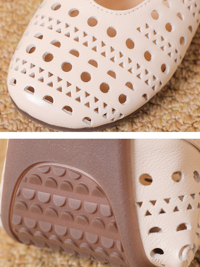 Women Casual Summer Genuine Leather Low Heel Slippers