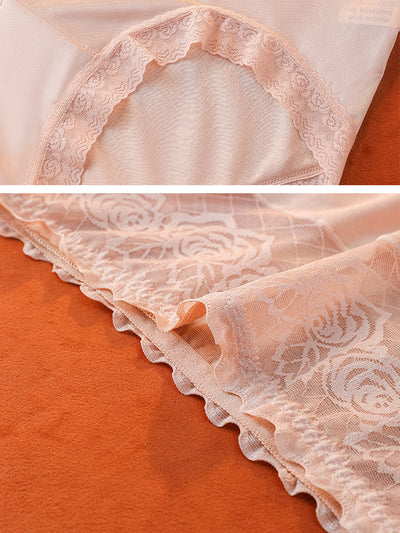 4 Pieces Summer Women Rose Lace High Waist Underwear