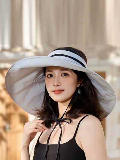 Women Casual Stripe Large Brim Sunproof Hat