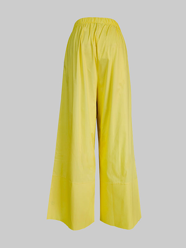 High Waisted Loose Pockets Solid Color Pants Trousers