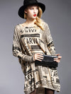 Vintage Loose One-Shoulder Newspaper Printed Split-Joint Sweater