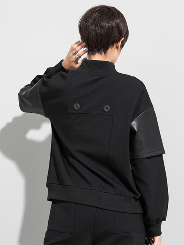 Thicken PU Split-Joint False-Two Asymmetric Sweatshirt