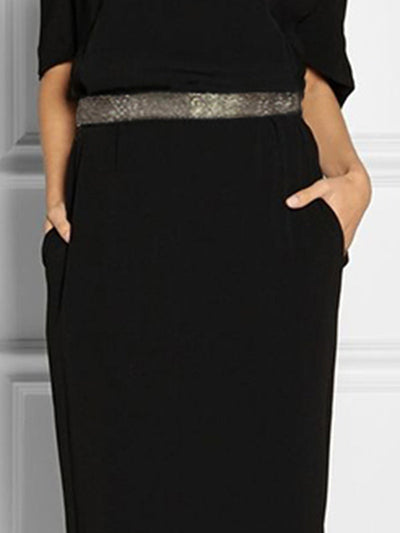 Half Sleeves Loose Rhine Stones Split-Joint Round-Neck Maxi Dresses