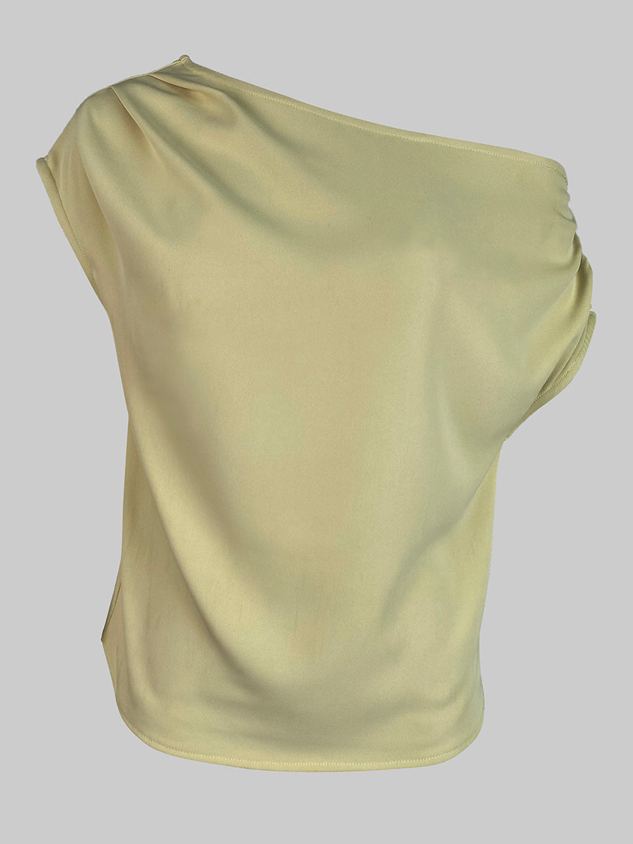 Loose Short Sleeves Solid Color One-Shoulder T-Shirts Tops