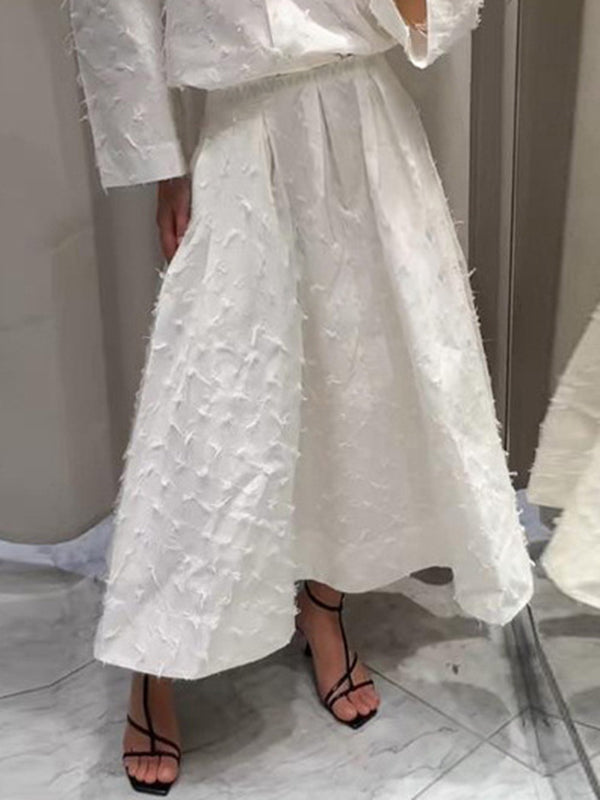 A-Line High Waisted Elasticity Pleated Solid Color Split-Joint Skirts