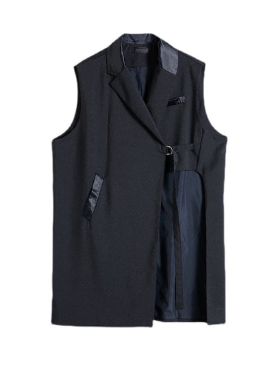 Sleeveless Asymmetric Pockets Tied Notched Collar Vest Outerwear