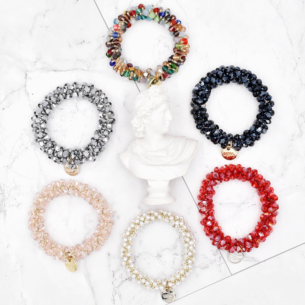 crystal braided pearl hair rope