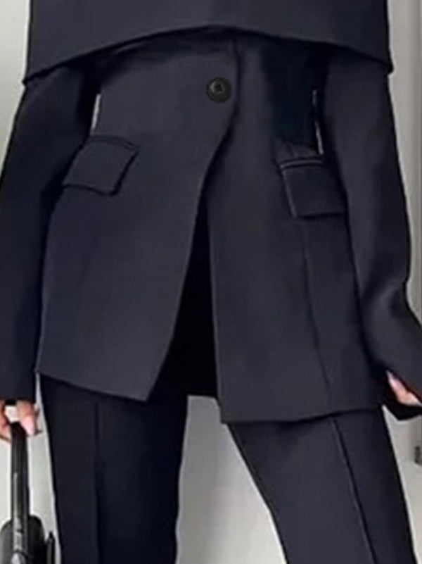 Long Sleeves Solid Color Split-Front Split-Joint Off-The-Shoulder Blazer