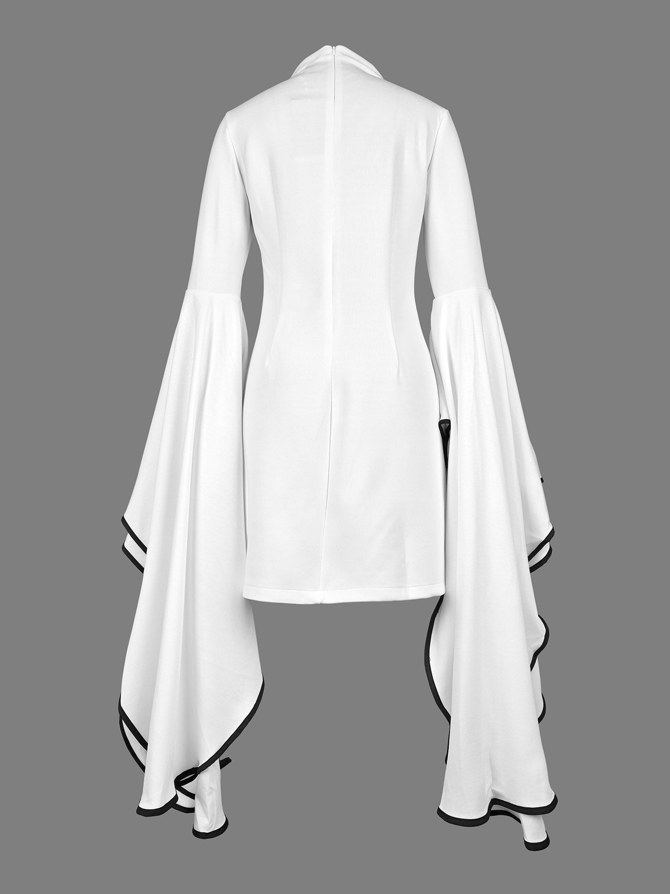 Flared Sleeves Long Sleeves Solid Color Stand Collar Mini Dresses