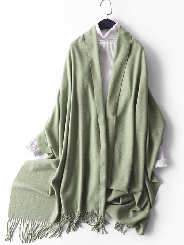 Keep Warm Solid Color Tasseled Shawl&Scarf