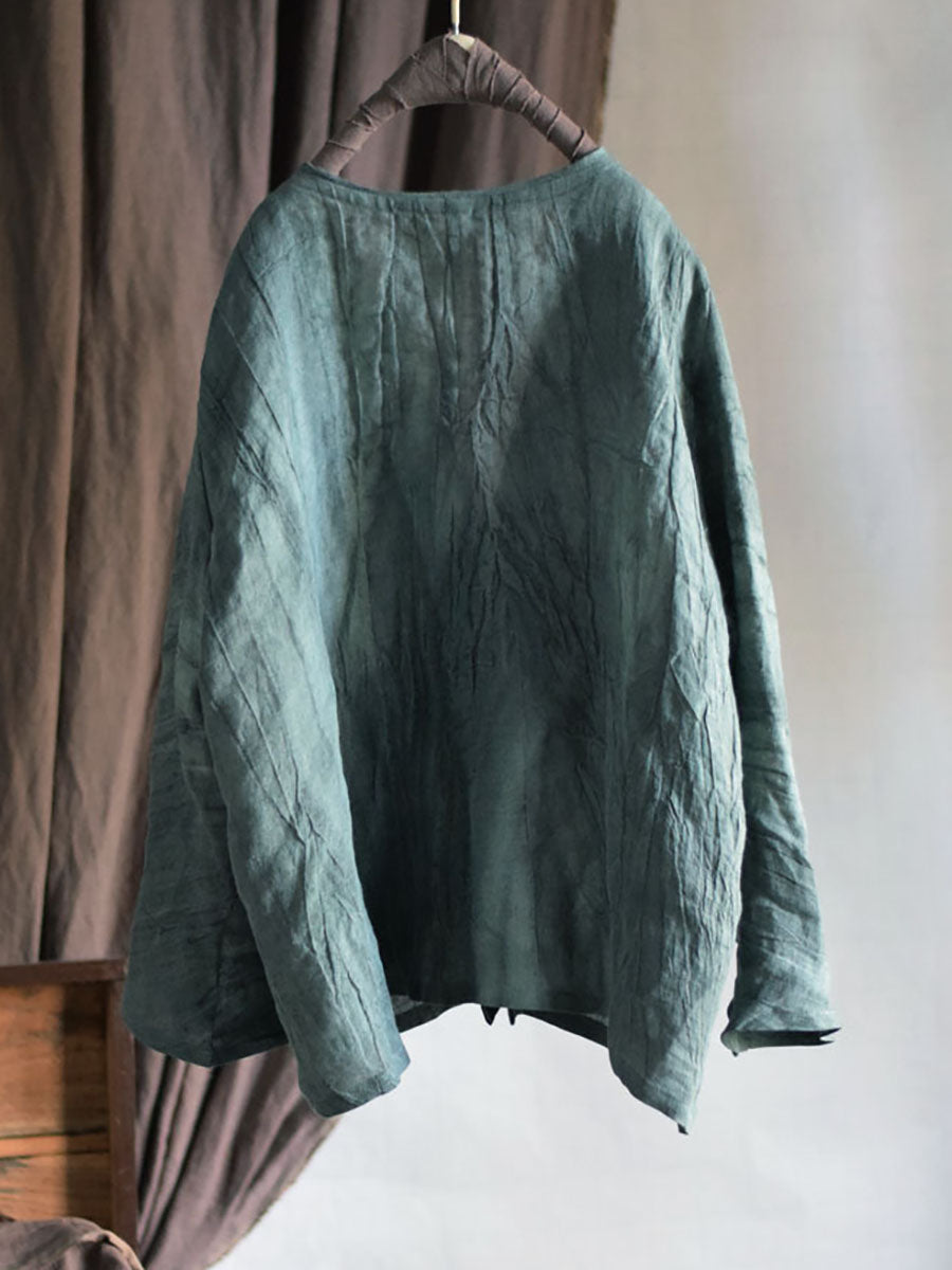 Women Artsy Solid Button Pocket Irregular Fold T-shirt