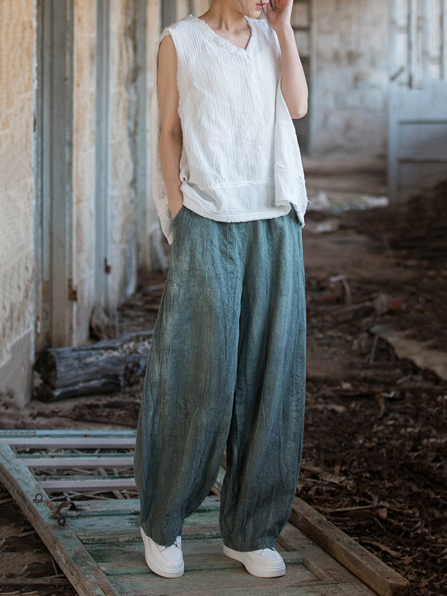 Plus Size Women Summer Retro Tie-dye Pocket Lantern Pants