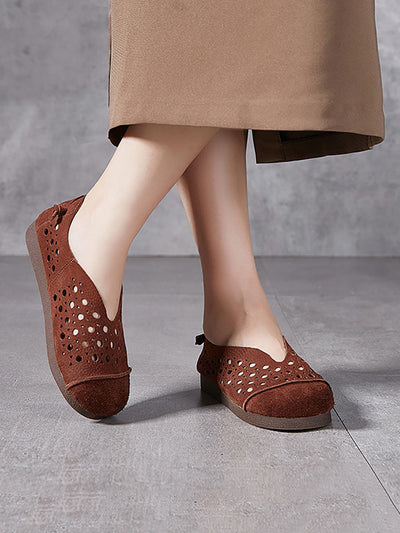 Women Summer Vintage Leather Cowhide Flat Shoes