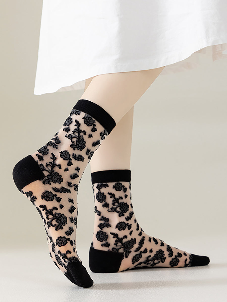 7 Pairs Women Summer Artsy Flower Lace Socks