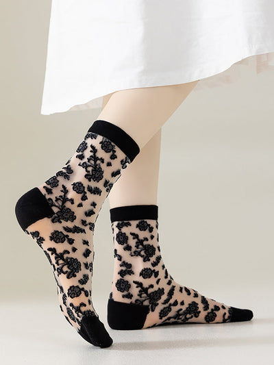 7 Pairs Women Summer Artsy Flower Lace Socks